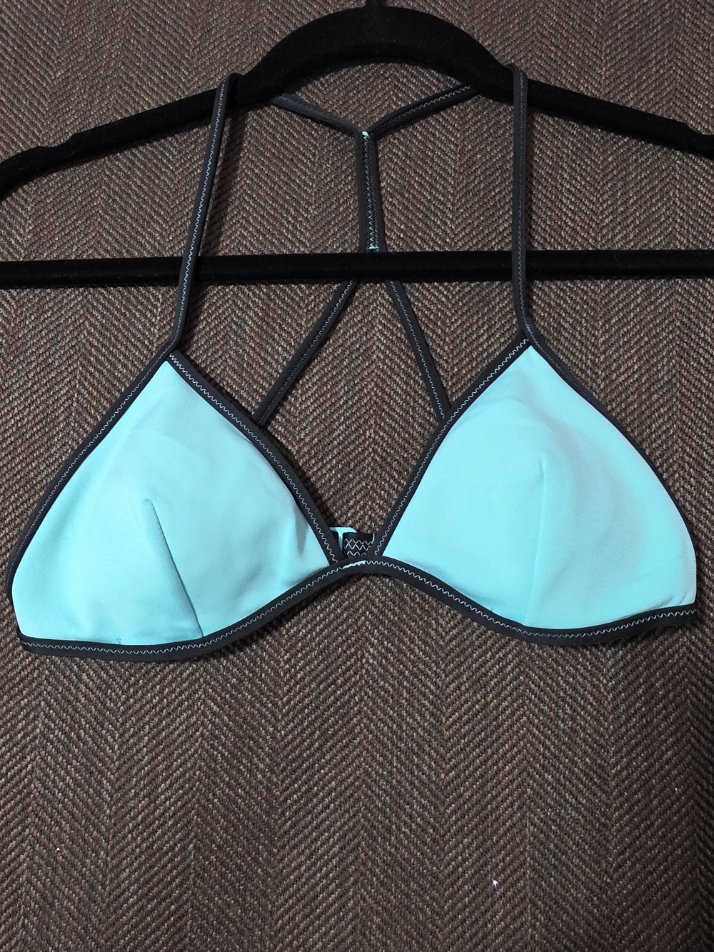 Victoria's Secret Aqua Blue Triangle Bikini Top with Black Trim